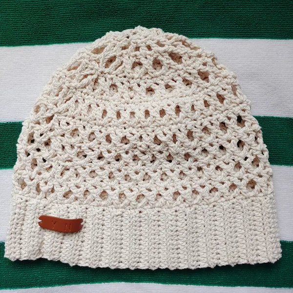 [BUNJANG] Handmade Net Beanie (Ivory) - 100% Cotton Crochet / 핸드메이드 그물 비니 (아이보리)