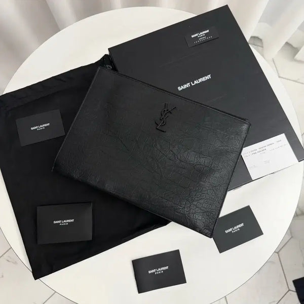 [BUNJANG] Saint Laurent Crocodile Embossed Clutch Black / [풀박스] 생로랑 크로커다일 클러치 블랙
