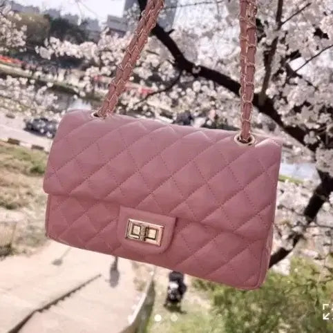 [BUNJANG] Real Leather Quilted Chain Bag - Strawberry Milk Color / 고퀄 리얼가죽 소가죽 딸기우유 크림피크 금장 퀄팅