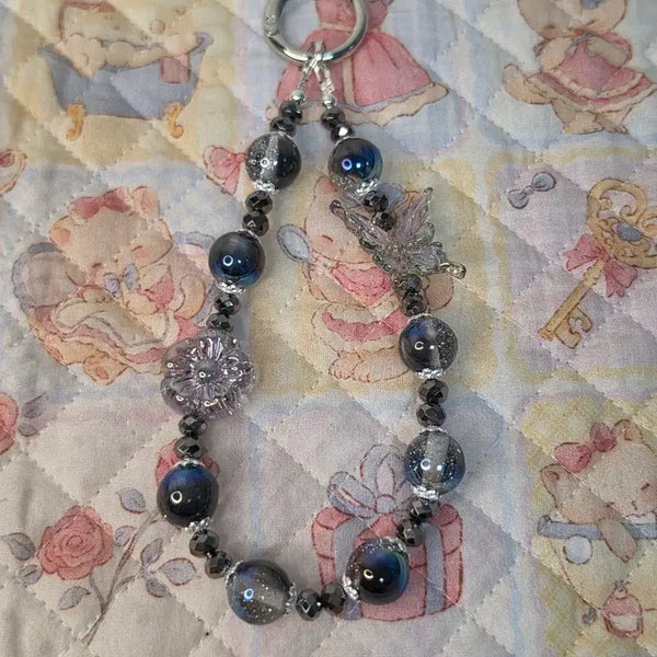 [BUNJANG] Handmade Butterfly Point Black Beaded Keychain / 나비포인트 블랙 비즈 키링