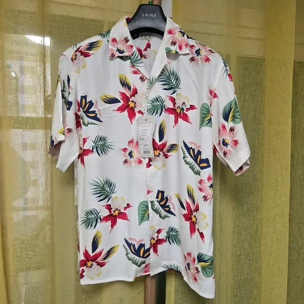 [BUNJANG] TES Classic Hawaiian Shirt White Floral Pattern Size 105 / TES 클래식 하와이안 셔츠 화이트 꽃무늬105