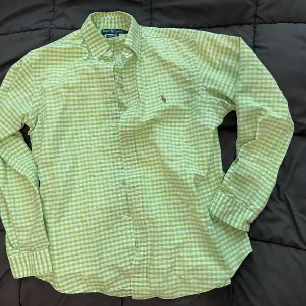 [BUNJANG] Polo Ralph Lauren Gingham Oxford Shirt Lime Green / 폴로 랄프로렌 체크 셔츠 라임 그린