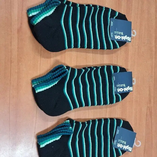[BUNJANG] Korean Made Striped Ankle Socks (3-Pack) / 국산 줄나염 검정 도톰한 단목 양말 3매 25~27cm