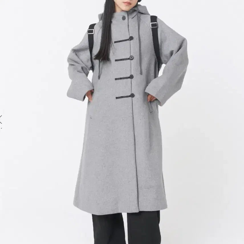 [BUNJANG] MISEKI SEOUL Hoodie Long Duffle Coat - Grey / 미세키서울 후디 롱 더플 코트 그레이