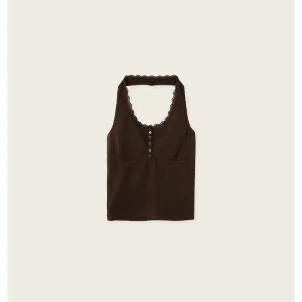 [BUNJANG] Ondemin Lace Halter Sleeveless Top - Brown / 바배/새제품)시예 Lace halter sleeveless 타낫 온드민