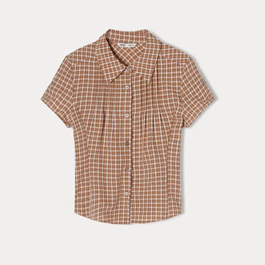 [BUNJANG] MIXXO Roll-up Check Short-Sleeve Shirt Orange/Red (S) / 미쏘 롤업 체크 반팔 셔츠 오렌지 레드 S