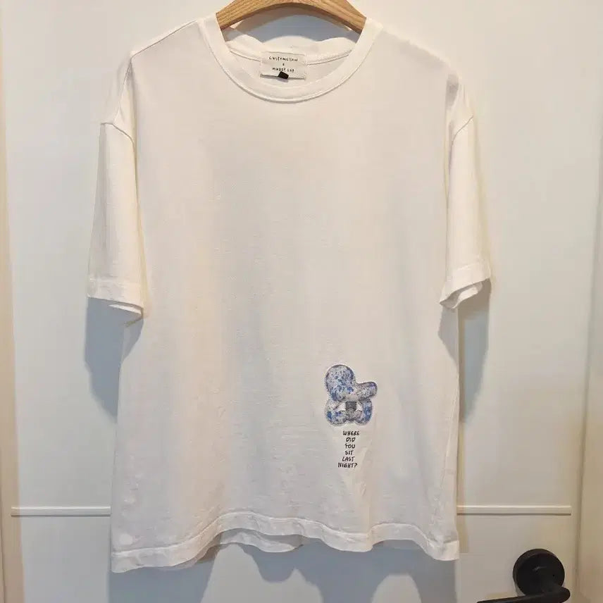 [BUNJANG] Customellow Kolon Men's Round Neck T-Shirt White Bear Print / 커스텀멜로우 코오롱 남성 라운드넥 티셔츠