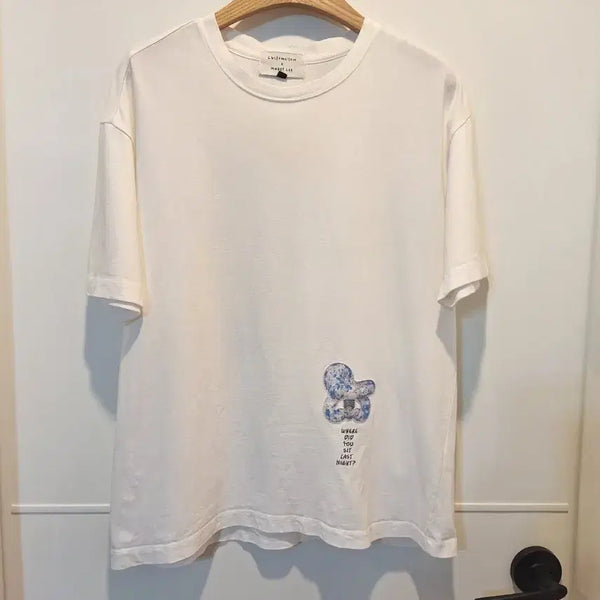 [BUNJANG] Customellow Kolon Men's Round Neck T-Shirt White Bear Print / 커스텀멜로우 코오롱 남성 라운드넥 티셔츠