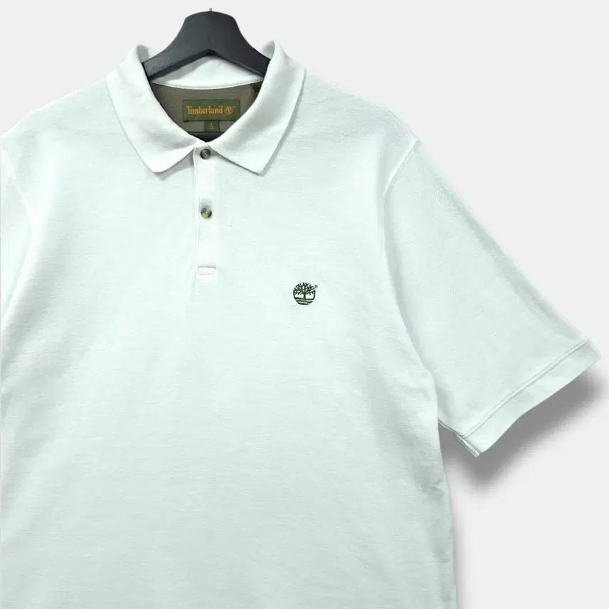 [BUNJANG] Timberland White Small Logo Embroidered Pique Short Sleeve T-Shirt - Men's L / [L] 팀버랜드 화이트 스몰로고 자수 피케 반팔티셔츠