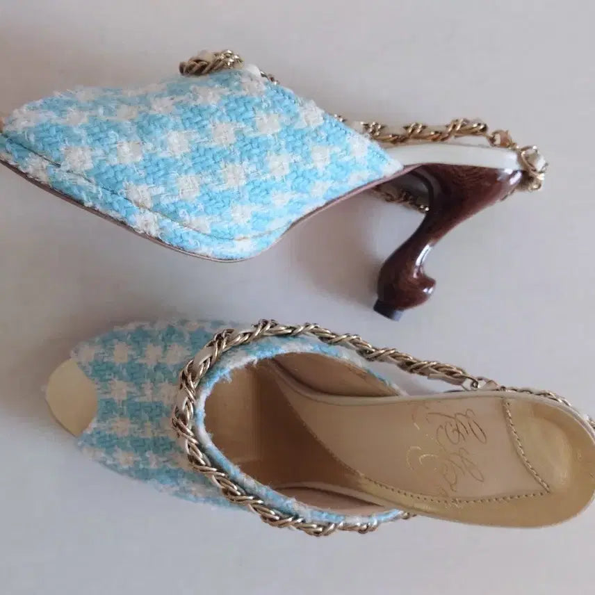 [BUNJANG] Tweed Chain Sandals / 트위드소재 체인 샌들