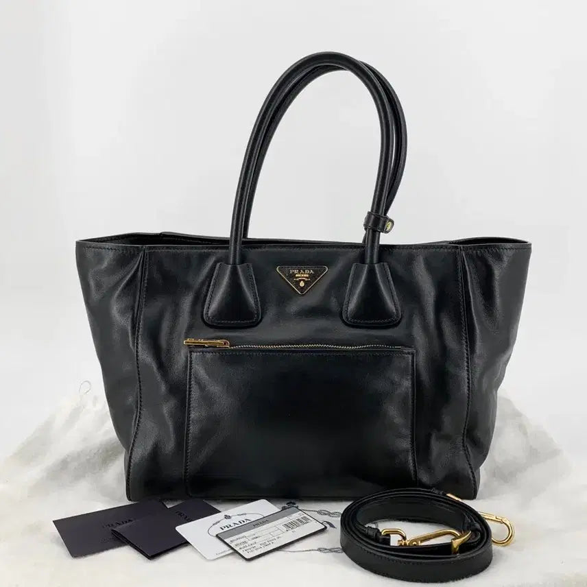 [BUNJANG] Prada Calfskin Gold Logo Tote Bag Shoulder Bag BN2795 / 프라다 카프스킨 금장로고 토트백 겸 숄더백 BN2795