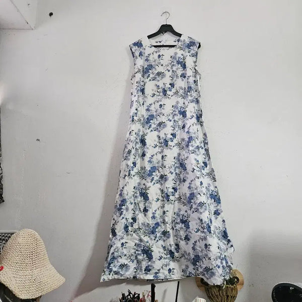 [BUNJANG] Flower Pattern Sleeveless Long Dress / 플라워 패턴 민소매 롱 원피스