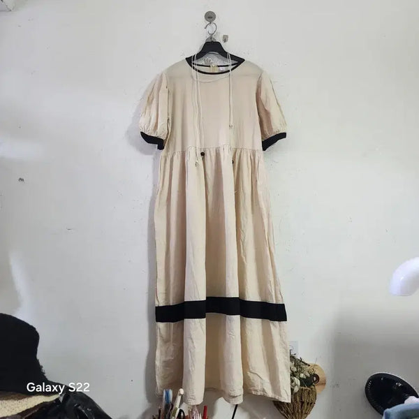 [BUNJANG] Beige Color Block Dress / 베이지색 배색 원피스