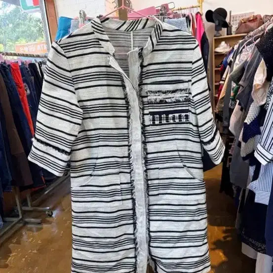 [BUNJANG] SJSJ Stripe Accent Tassel Jacket Dress / 한섬 sjsj 스트라이프 배색 테슬 자켓 원피스