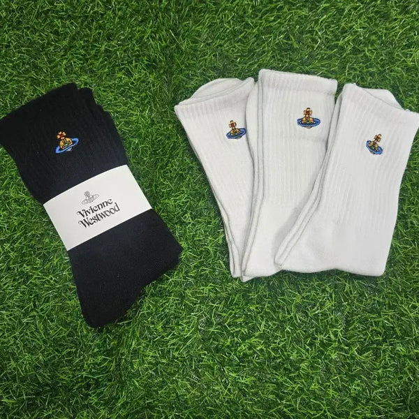 [BUNJANG] Vivienne Westwood Embroidered Logo Mid-Calf Socks (Black/White) / 비비안웨스트우드 양말 블랙/화이트