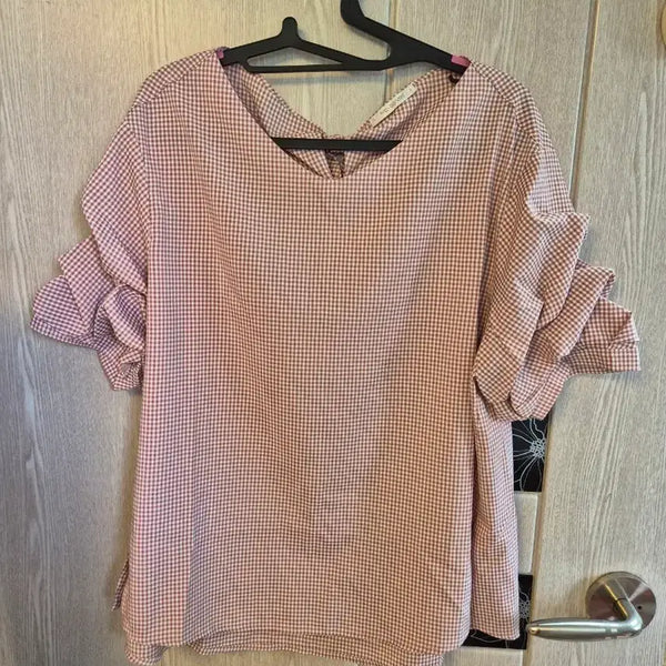 [BUNJANG] M-Sense Check Puff Sleeve Blouse / 미센스_체크 소매셔링 예쁜 블라우스