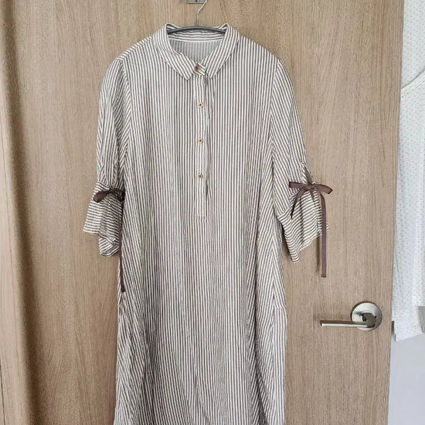 [BUNJANG] Striped Shirt Dress with Ribbon Detail / 셔츠 원피스