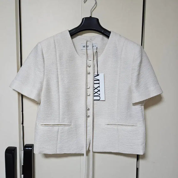 [BUNJANG] Miro Tweed Short Sleeve Jacket Cream S / [새상품] 미쏘 타이 세트 트위드 반팔 자켓 크림(정가8.9)