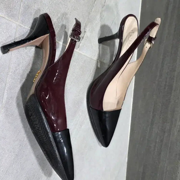 [BUNJANG] PRADA Two-Tone Patent Leather Cap Toe Slingback Sandals Size 35 / (정품)PRADA프라다 , 투톤 페이턴트 레더 캡토 슬링백, 샌들  35