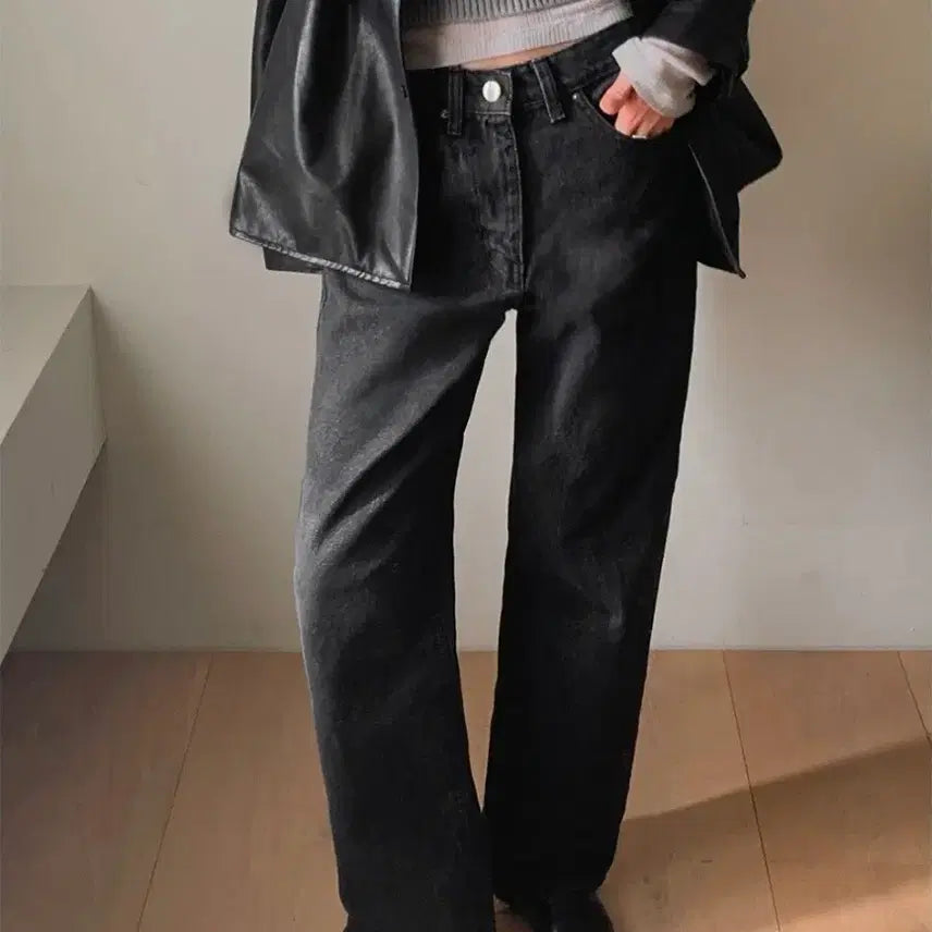 [BUNJANG] Slowand Self-Produced Ridge Semi-Low Rise Denim Pants Black Blue, M / 슬로우앤드 자체제작 릿지 세미로우라이즈 데님팬츠 #흑청, M