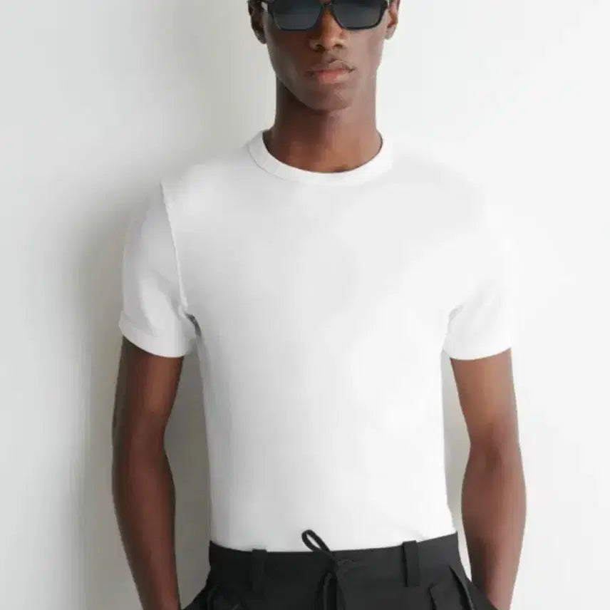 [BUNJANG] COS Slim Ribbed Short Sleeve T-Shirt White XL / 코스 슬림 리브드 반팔 티셔츠 화이트 XL