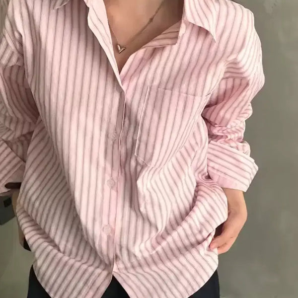 [BUNJANG] Pink Stripe Shirt / 에이블리 핑크 스트라이프 셔츠 free
