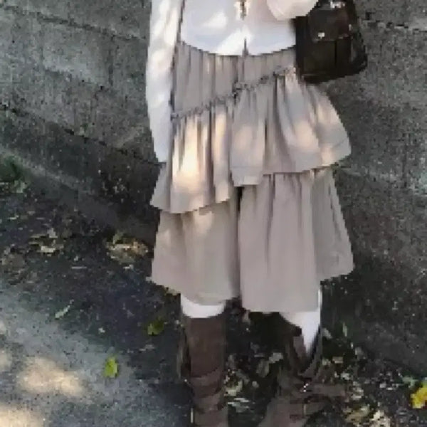 [BUNJANG] Ablie Crinkle Tiered Midi Skirt Beige / 에이블리 바스락 캉캉 미디 스커트 베이지 free