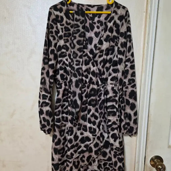[BUNJANG] Leopard Print Midi Wrap Dress (Size 88) / 빅사이즈 호피원피스 사이즈88