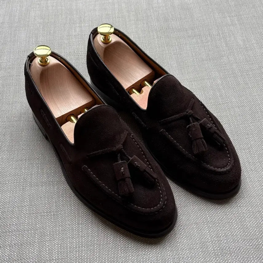 [BUNJANG] Berwick 8491 Dark Brown Suede Tassel Loafers / [7 1/2] Berwick 8491 다크 브라운 스웨이드 태슬 로퍼