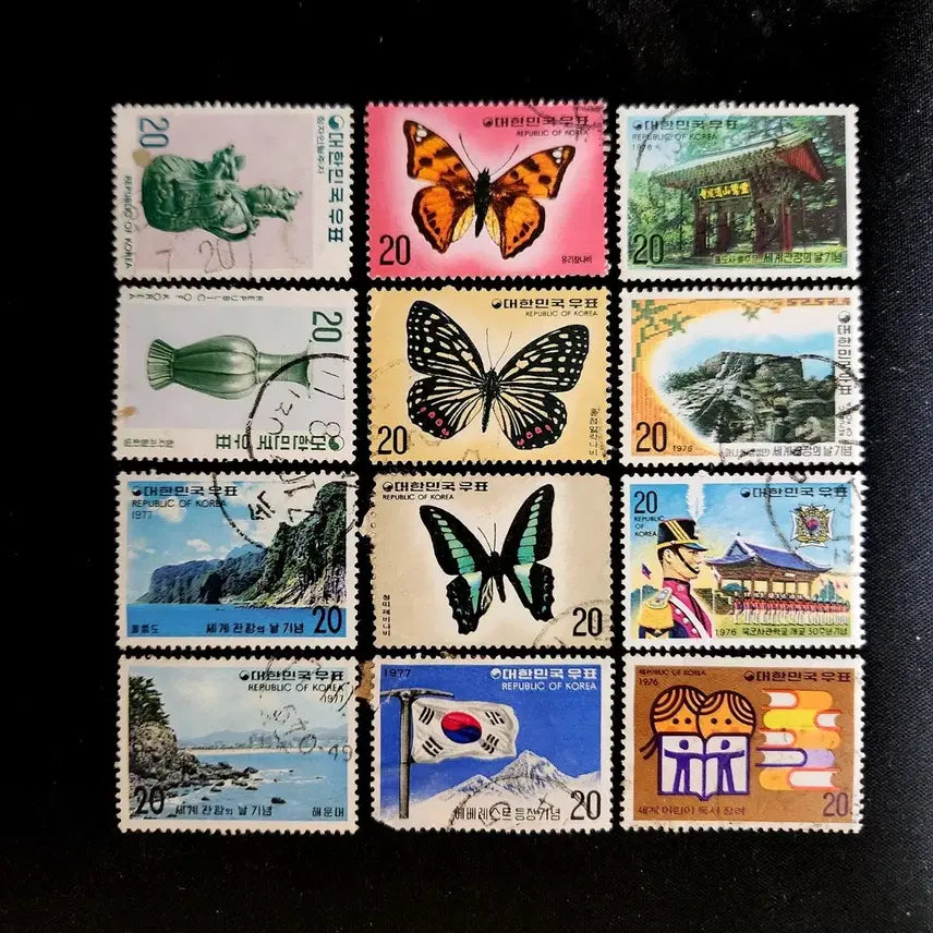 [BUNJANG] 1976-77 Used 12 Types Commemorative Stamp Set / 1976-77 사용제 12종 기념우표