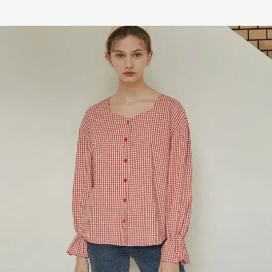 [BUNJANG] URAGO Reni Check Blouse Black / 유라고 레니 체크 블라우스 블랙