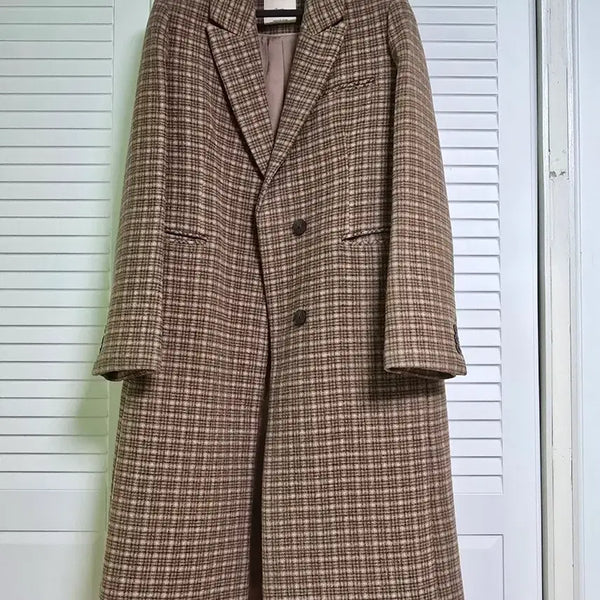 [BUNJANG] Roem Classic Check Long Wool Coat / 로엠 가을겨울 체크 롱코트  클래식 울 코트 하객룩 출근룩 웜톤