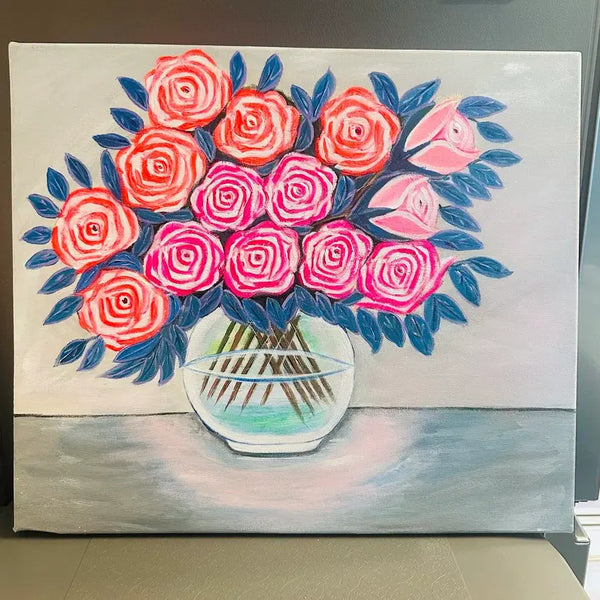 [BUNJANG] Pink Rose Oil Painting on Canvas / 핑크 장미꽃 그림(캔버스)