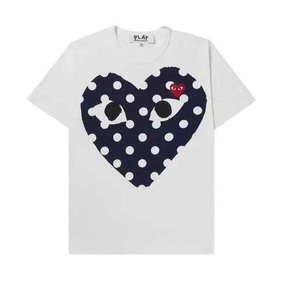 [BUNJANG] Comme des Garçons PLAY Red Heart Print Blue Heart T-Shirt White / 플레이 꼼데가르송 레드 하트 프린트 블루 하트 티셔츠