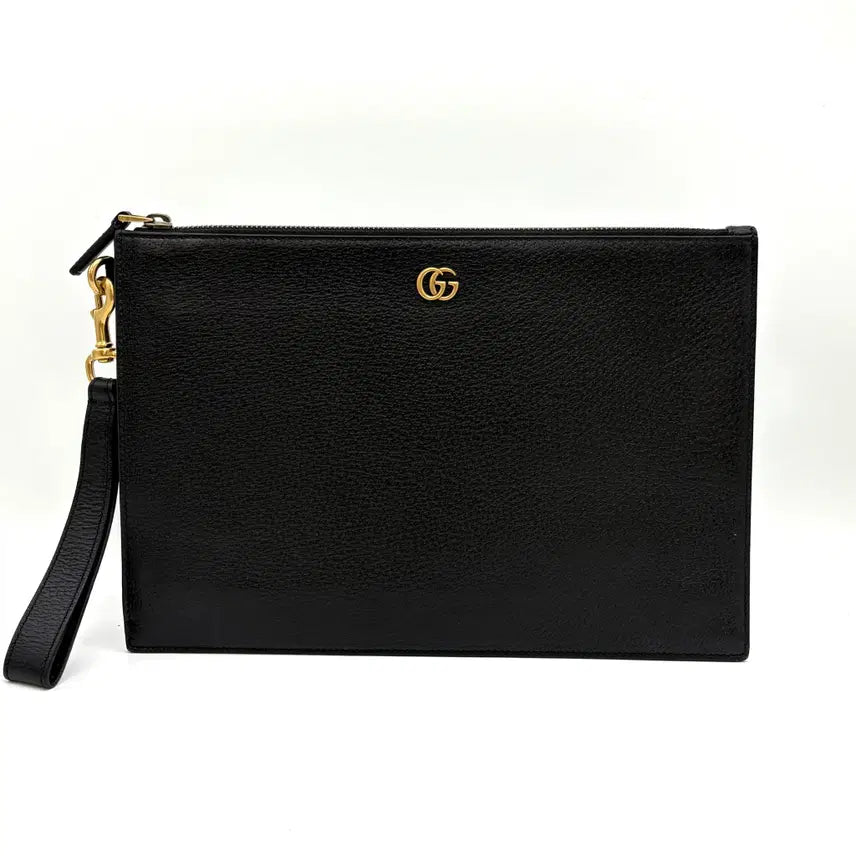[BUNJANG] Gucci GG Marmont Leather Strap Clutch Bag Black (475317) / 구찌 GG 마몬트 레더 스트랩 클러치백 블랙 (475317)