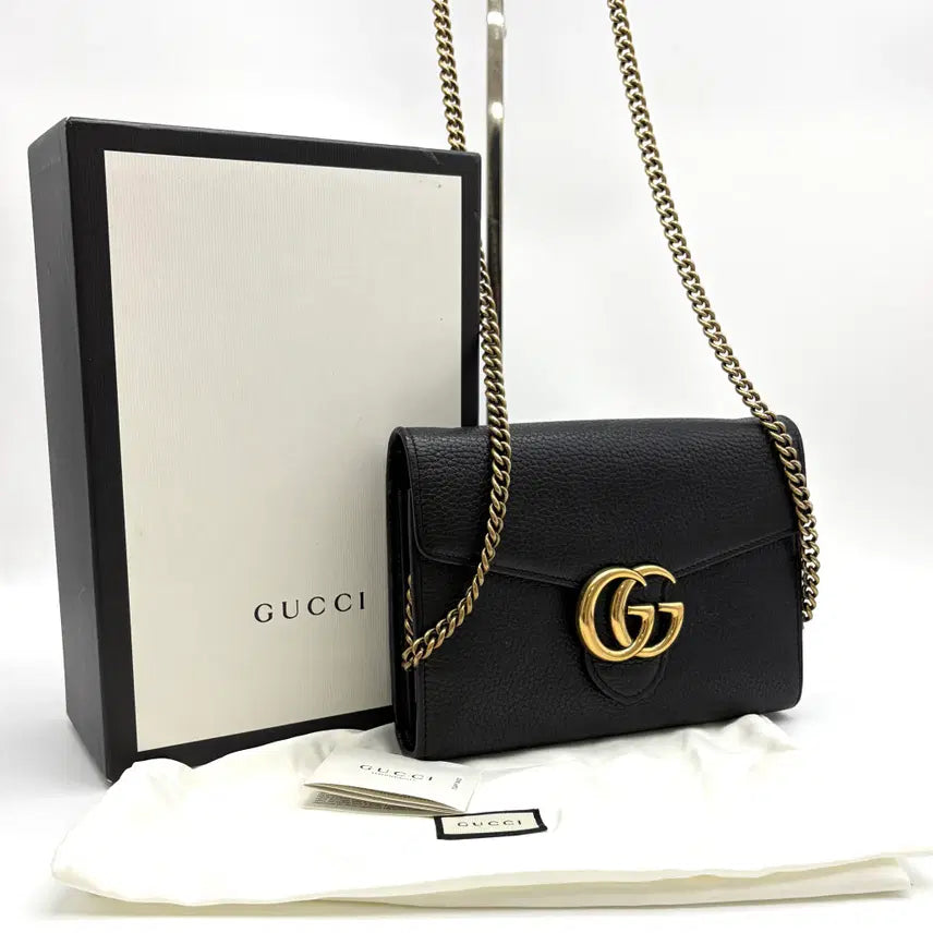 [BUNJANG] Gucci GG Marmont Chain Crossbody Bag Black / 구찌 GG 마몬트 체인 크로스백 블랙 (401232)