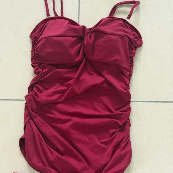 [BUNJANG] Burgundy Shirring Bikini Swimsuit Set / 버건디 셔링 비키니 수영복 세트