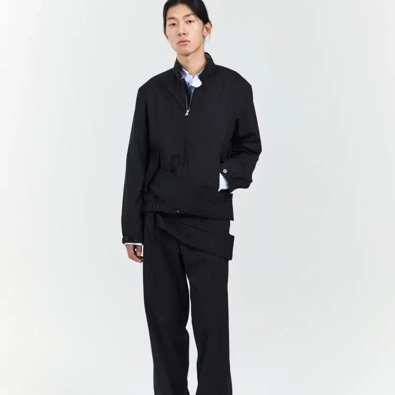 [BUNJANG] Belted Pocket Trousers Black (Stripe) / BELTED POCKET TROUSER BLACK (STRIPE)