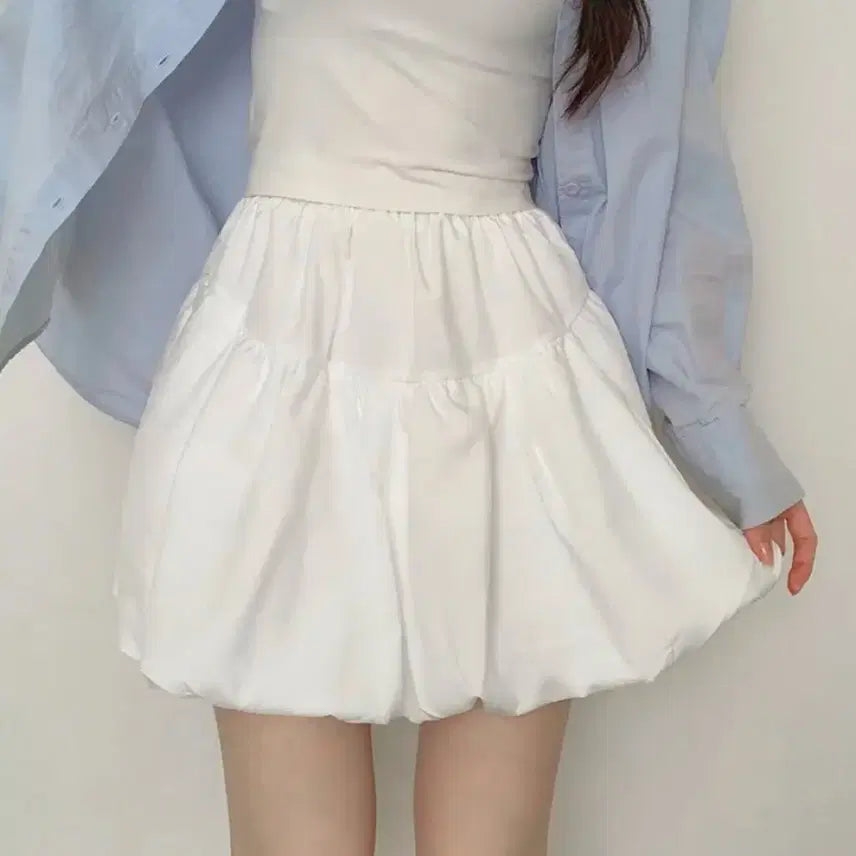 [BUNJANG] Balloon Mini Skirt with Built-in Shorts / [속바지내장] 벌룬 미니 스커트 밴딩 볼륨 플레어