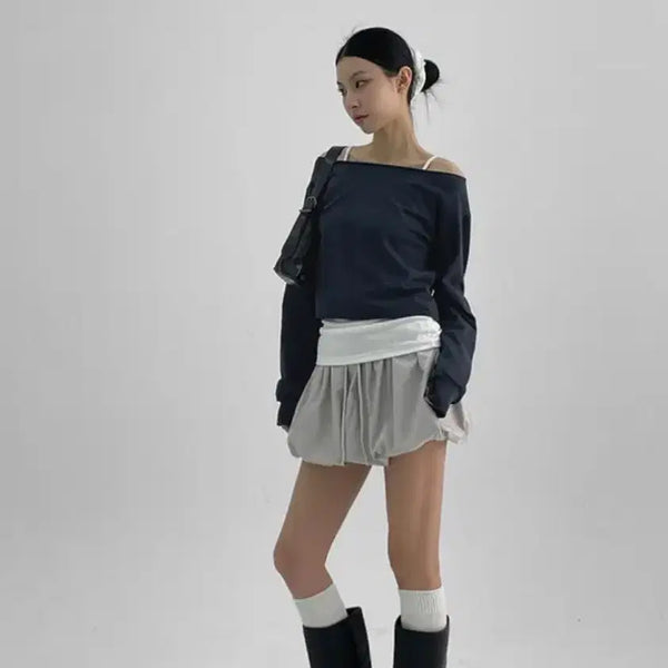 [BUNJANG] Black Up Multi-Crepe Balloon Mini Skirt Pants Gray / 블랙업_멀티크 벌룬 미니 스커트팬츠 gray