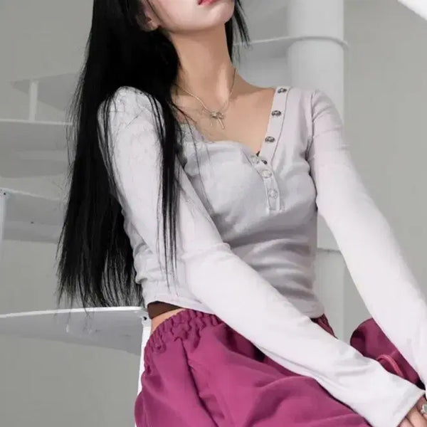 [BUNJANG] Binary One Netty Button T-Shirt Light Purple / 바이너리원_네티 버튼 티셔츠 라이트 퍼플