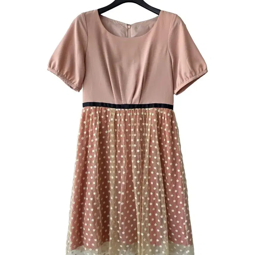 [BUNJANG] Mesh Chiffon Color Block Dress Size 44 / 44/망사 시폰 배색 원피스