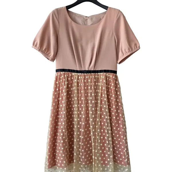[BUNJANG] Mesh Chiffon Color Block Dress Size 44 / 44/망사 시폰 배색 원피스
