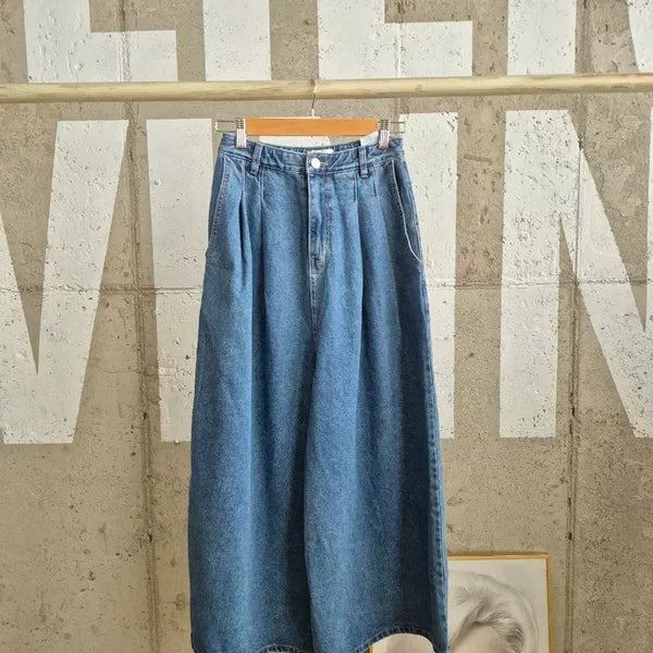 [BUNJANG] High-Quality Pin-Tuck Wide Leg Denim Pants / 고퀄) 핀턱 통와이드 데님팬츠(PT2
