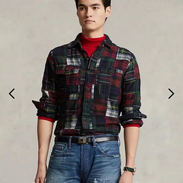 [BUNJANG] Polo Ralph Lauren Patchwork Flannel Checkered Shirt (M) / 폴로 랄프로렌 패치워크 플란넬 체크셔츠 M사이즈