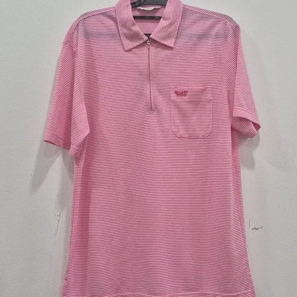 [BUNJANG] SGF Superior Rayon Half-Zip Short Sleeve Polo T-Shirt Stripe Pink Size 95 / [95] SGF 슈페리어 레이온 반집업 반팔 카라티 스트라이프 핑크