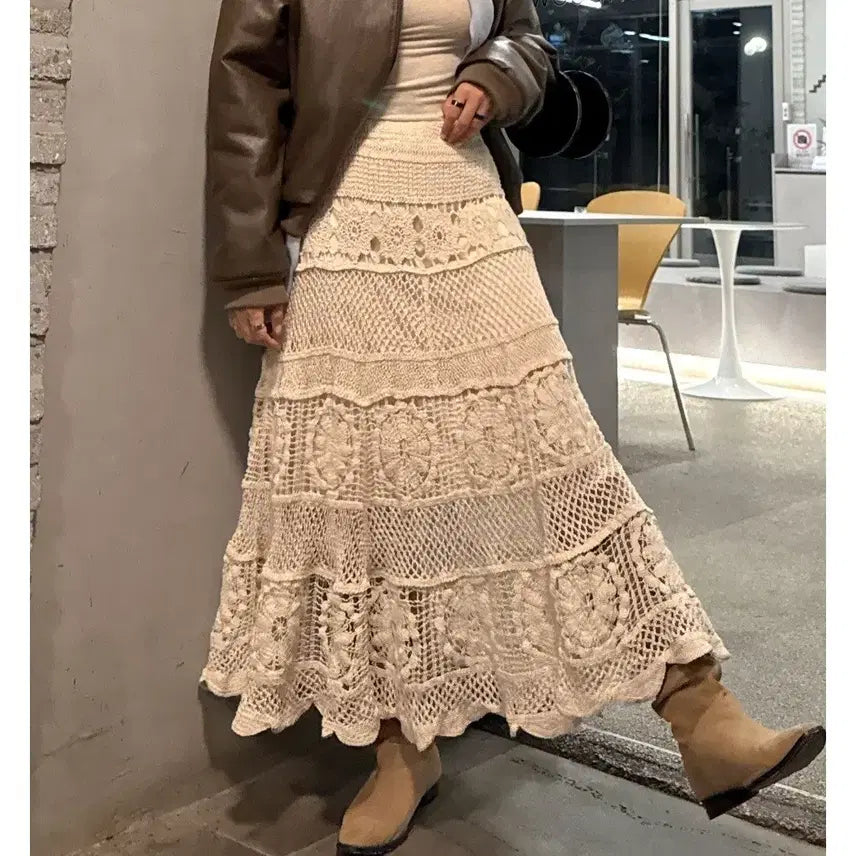[BUNJANG] Bohemian Crochet Long Skirt / 보헤미안 크로쉐 롱스커트
