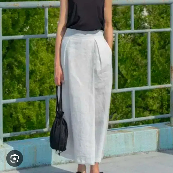 [BUNJANG] Eunoia Wide Linen Wrap Slacks Black / 유노이아 와이드 린넨 랩 슬랙스 블랙