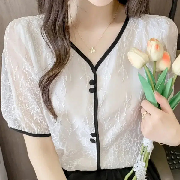 [BUNJANG] All Day Feminine Mood Blouse (L) + Lace Layered Wide Pants (M) Set / 올데이 페미닌한무드 블라우스(L)+레이스 레이어드 와이드팬츠(M) SET