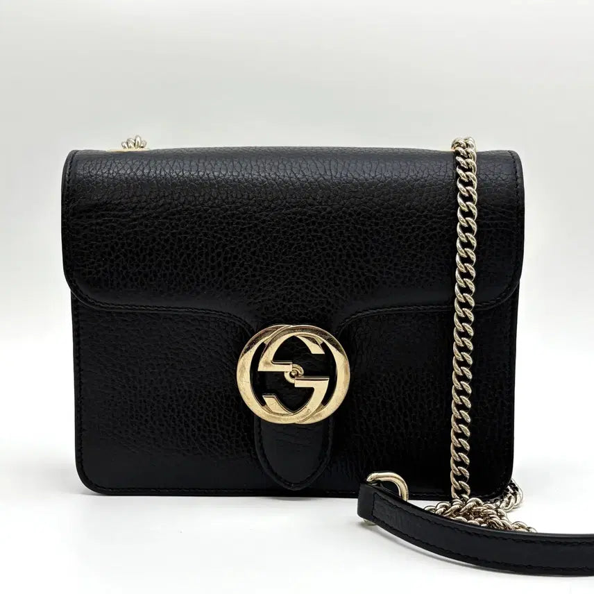 [BUNJANG] Gucci Interlocking Chain Crossbody Bag Black (510304) / 구찌 인터로킹 체인 크로스백 블랙 (510304)